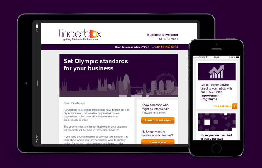 Tinderbox email marketing design on screen