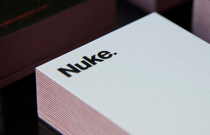 Close up of Nuke logo on business card